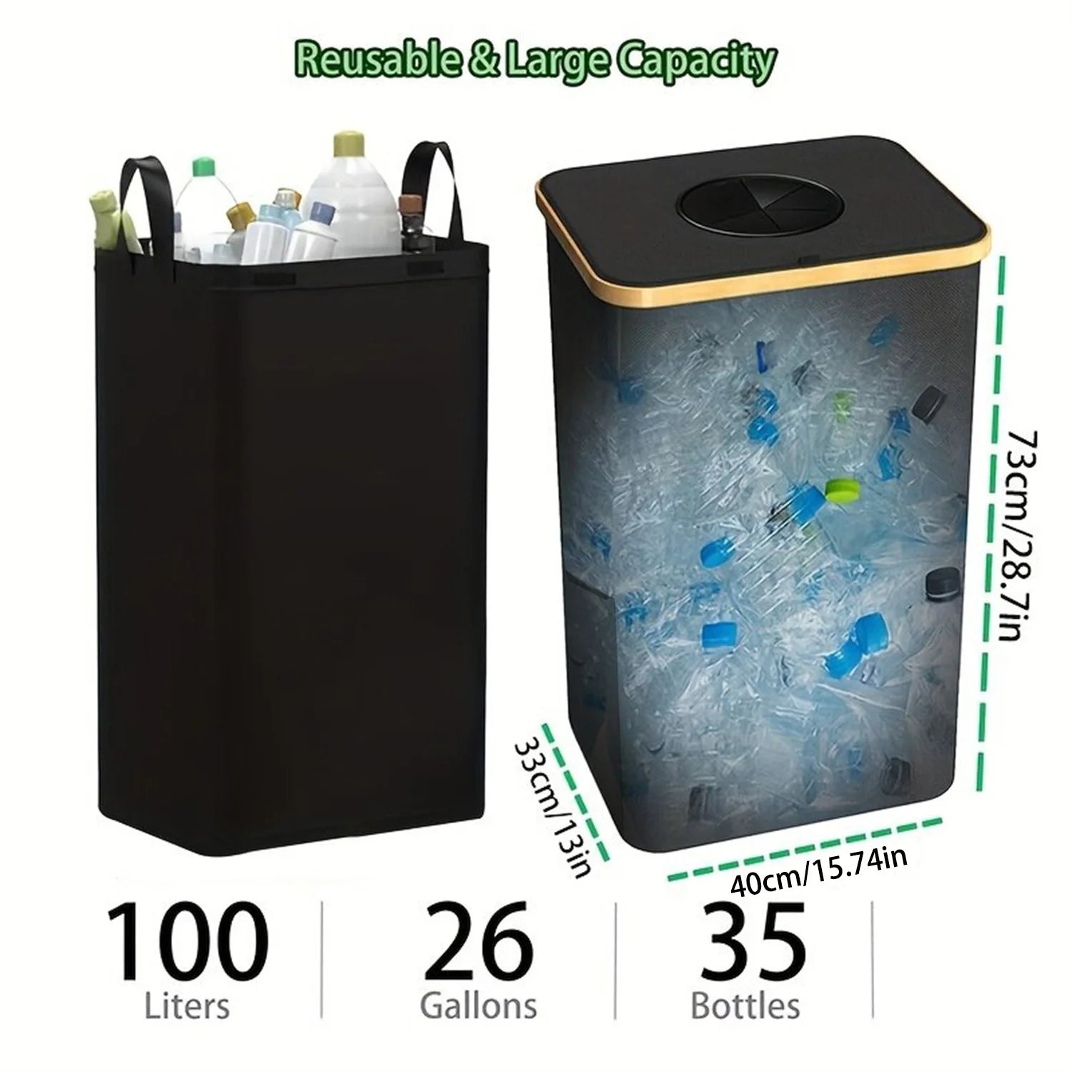 100L Kitchen Recycling Bin – Removable Tote Bags for Waste Sorting