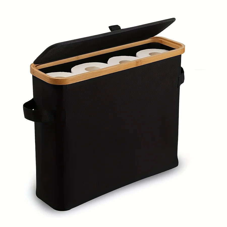Bamboo Toilet Paper Holder – Enclosed Tissue Storage Box for Bathroom Organizer