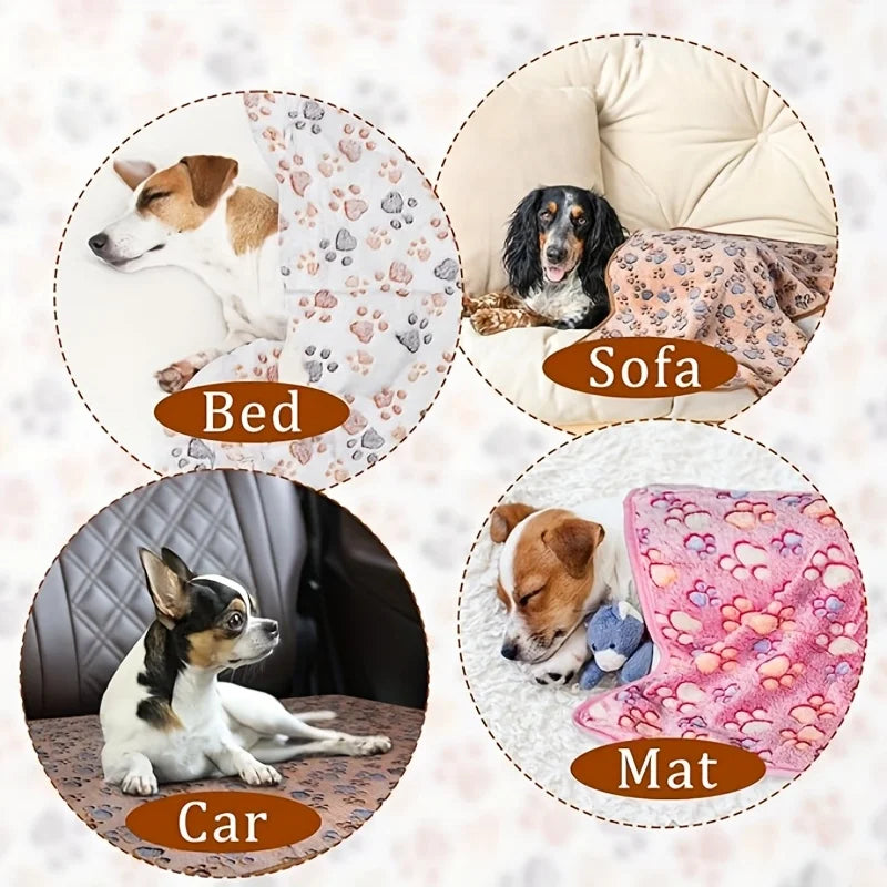 Flannel Pet Blanket – Paw Print Design for Cats and Dogs