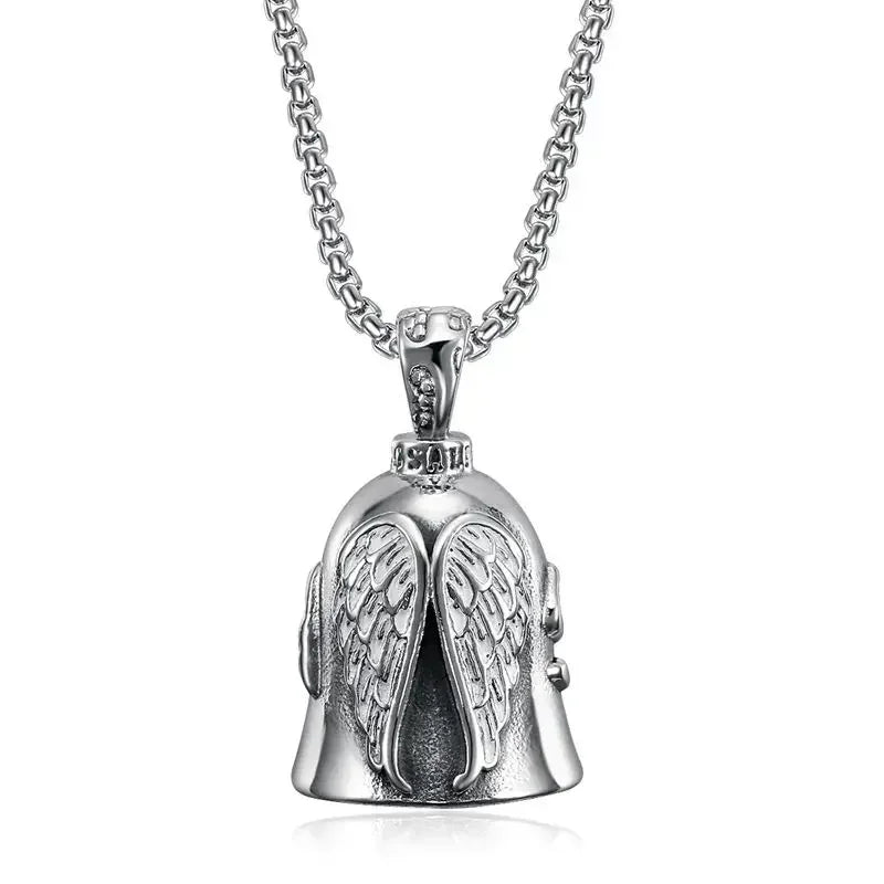 Vintage Jesus Cross Bell Pendant – Religious Biker Necklace for Men