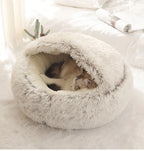 Semi-Enclosed Plush Pet Bed – Warm Winter Shell Nest for Cats and Small Dogs