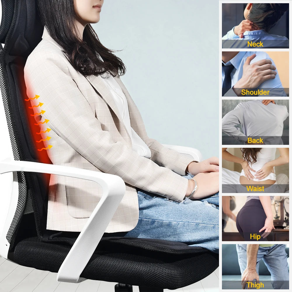 Heated Back Massage Cushion – Infrared Vibrating Mat for Home Office and Car
