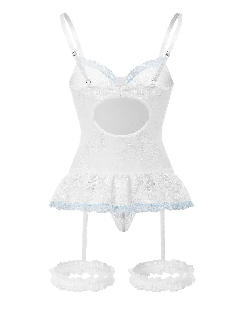 Pink Lace Bodysuit – Bow Knot Perspective Lingerie for Sexy Cosplay