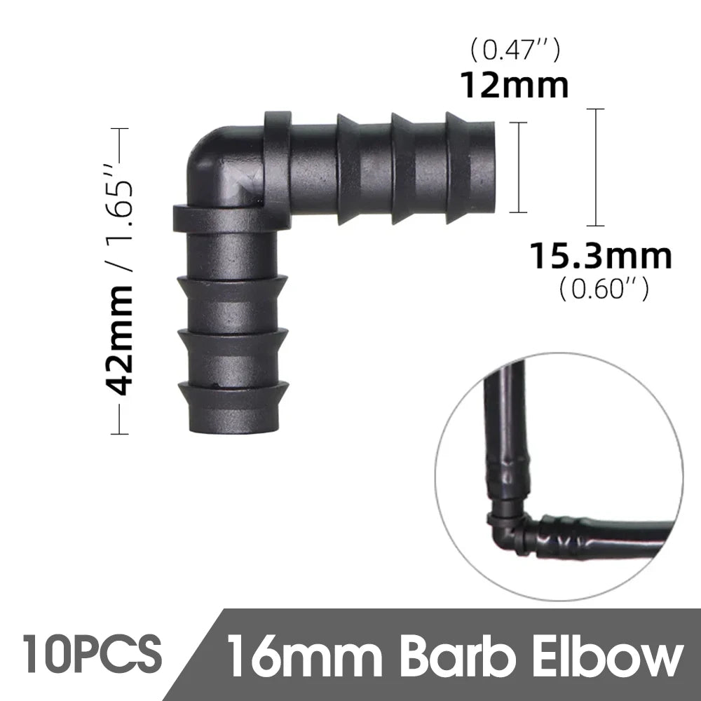 16mm Barbed Elbow Connectors – Irrigation Fittings for Greenhouse Watering