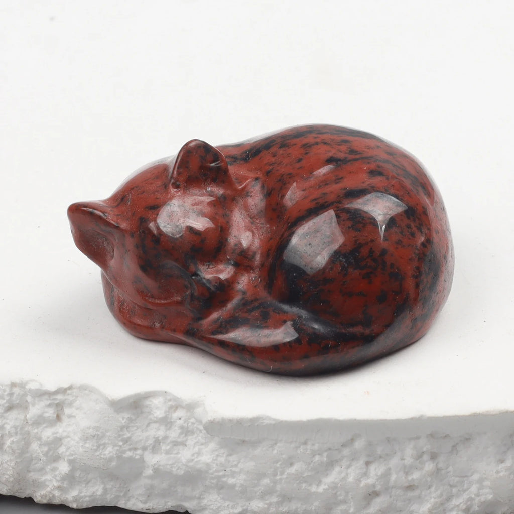 Carved Crystal Cat Figurine – Natural Stone Animal Statue for Home Decor