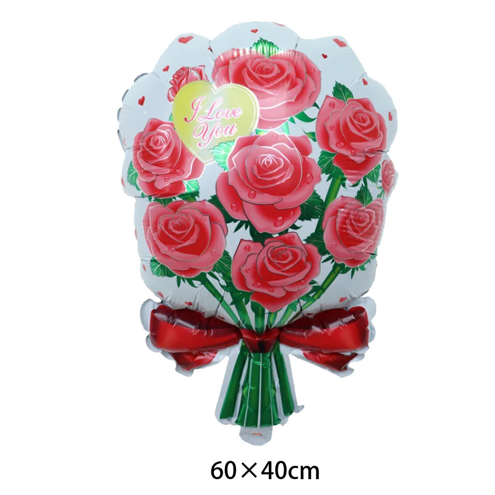 Red Rose Foil Balloon – Romantic Floral Decor for Valentine's Day Weddings
