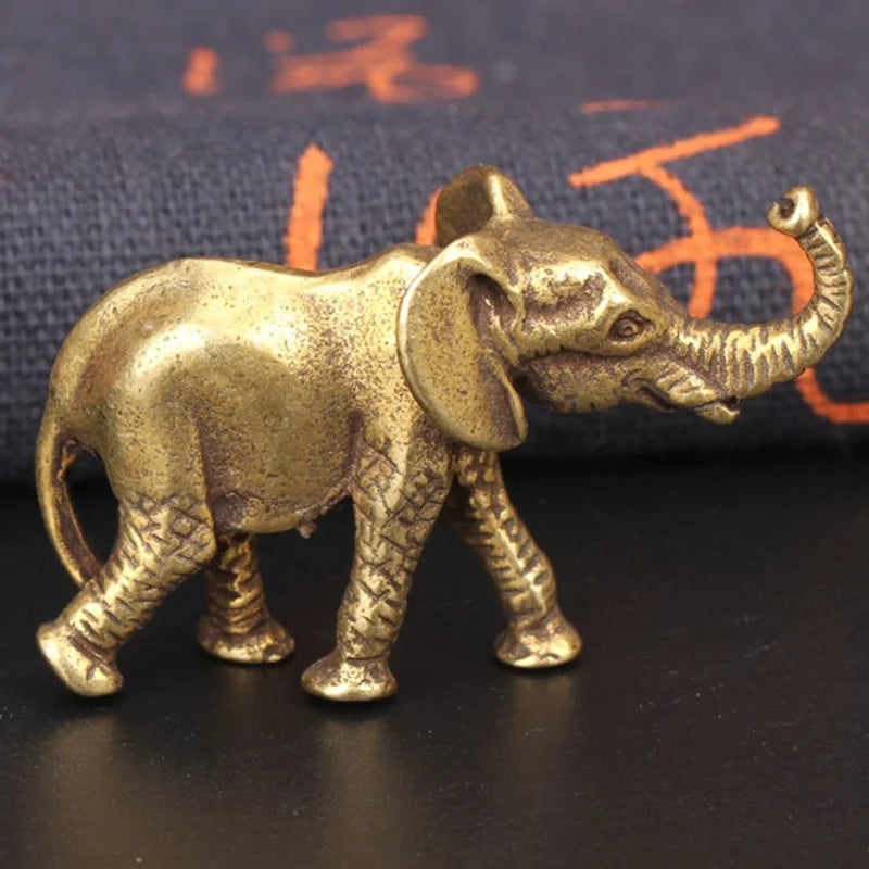 Antique Bronze Elephant Figurine – Solid Copper Miniature for Home Decor