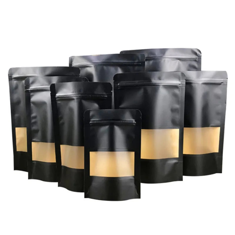 Kraft Paper Stand Up Pouches – Resealable Window Bags for Food Storage