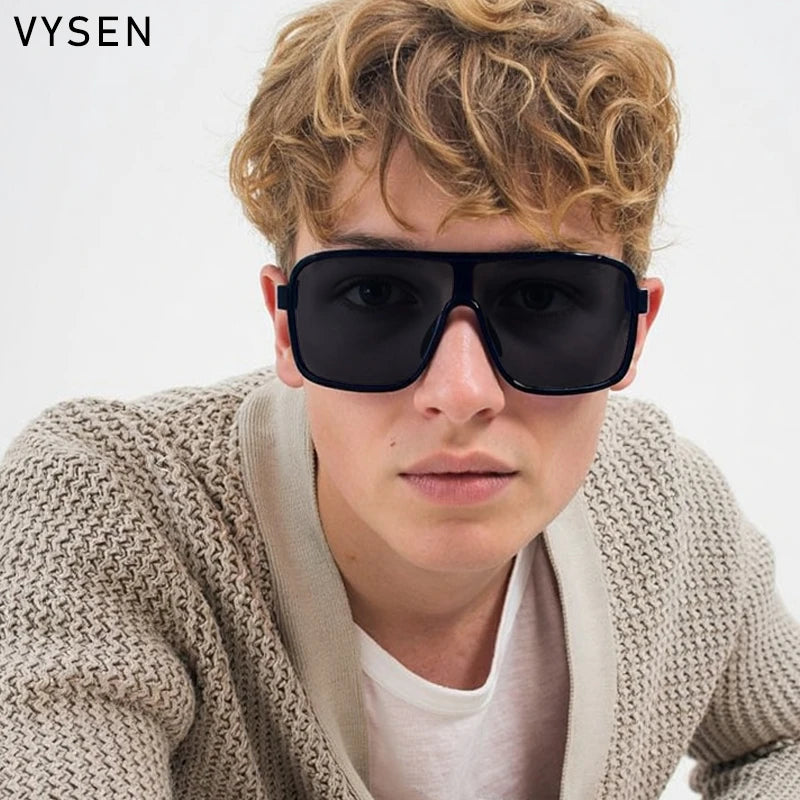 Oversized Polarized Rectangle Sunglasses – Vintage Steampunk for Men