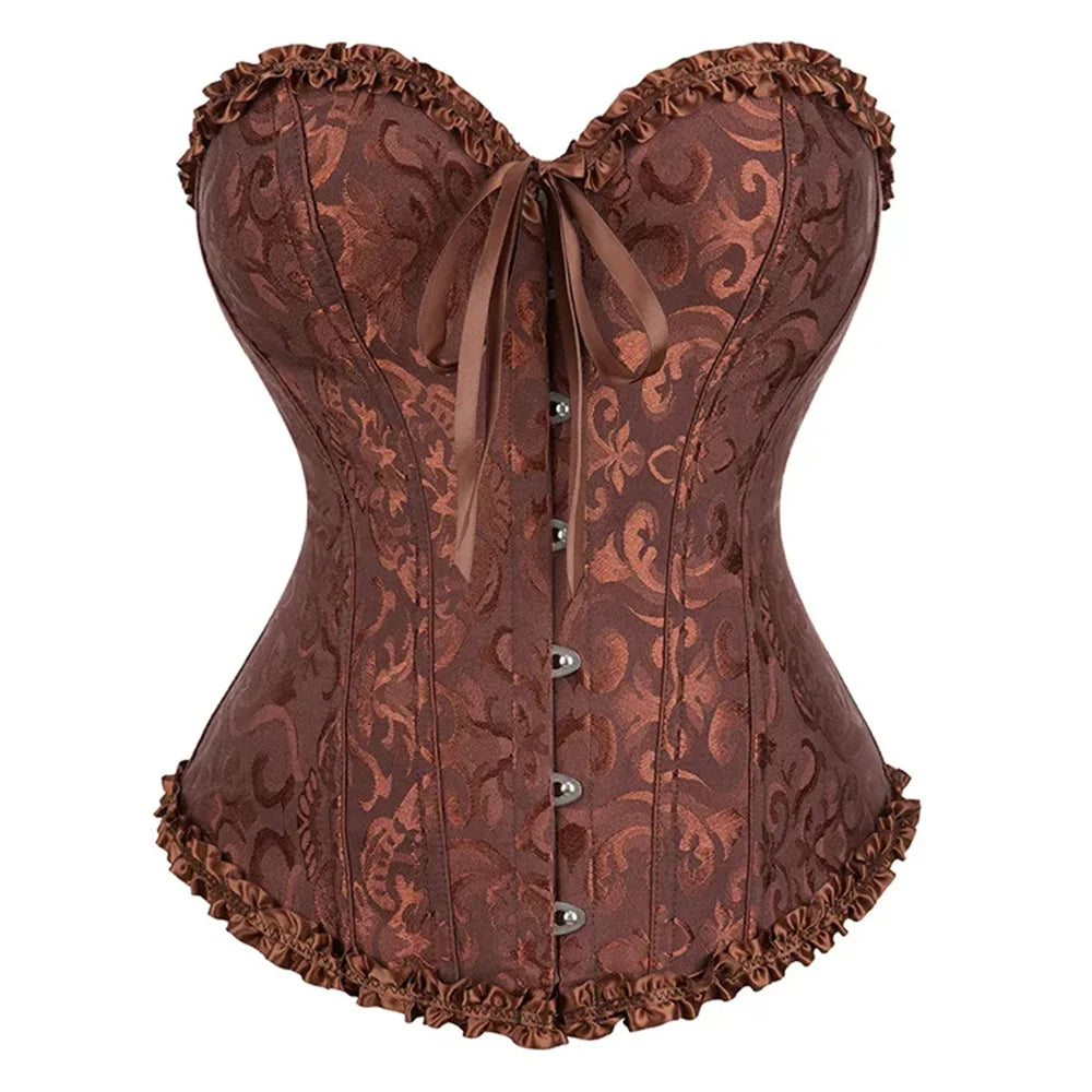 Victorian Jacquard Corset Top – Lace Up Gothic Bustier for Cosplay