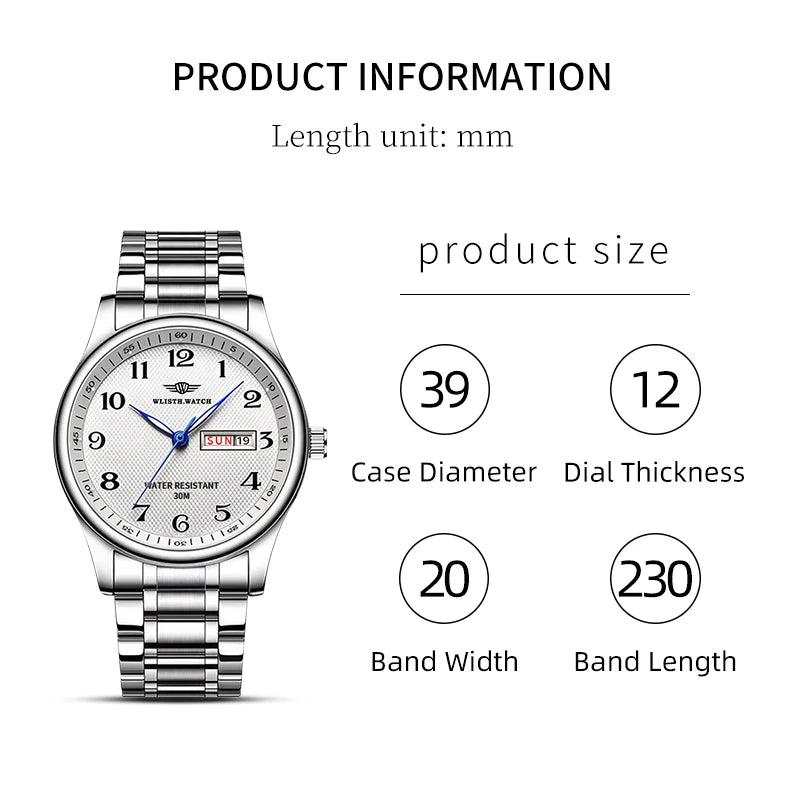 Stainless Steel Quartz Watch – Arabic Numerals Calendar for Men Gifts