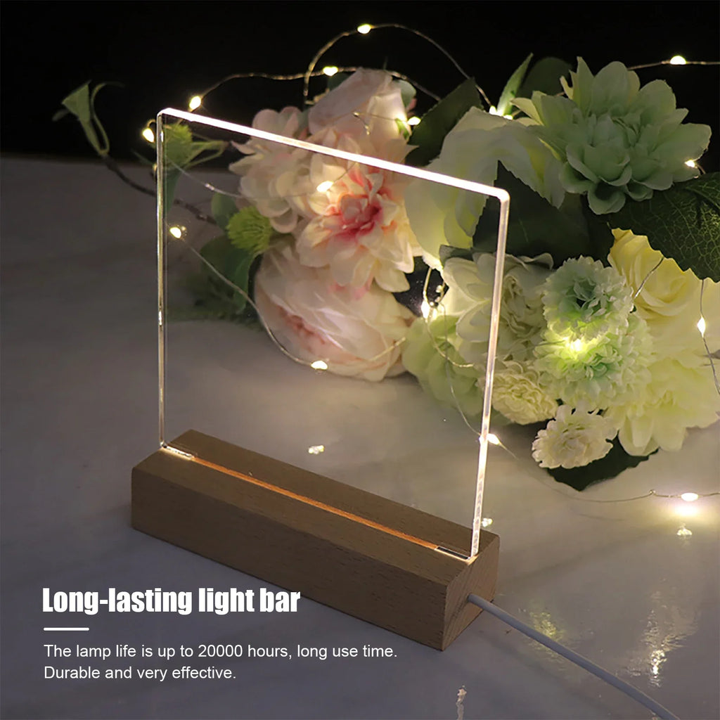 Rectangular Wooden LED Display Base – USB Light Stand for Acrylic Art Decor