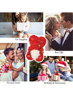 Artificial Rose Teddy Bear – 25cm Flower Figurine for Anniversary Gifts