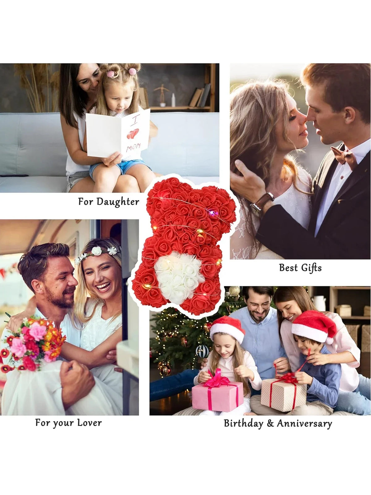 Artificial Rose Teddy Bear – 25cm Flower Figurine for Anniversary Gifts