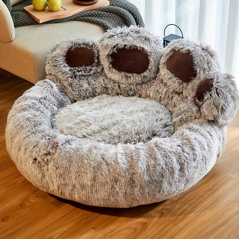 Bear Paw Pet Bed – Fluffy Plush Sofa for Small and Medium Dogs and Cats