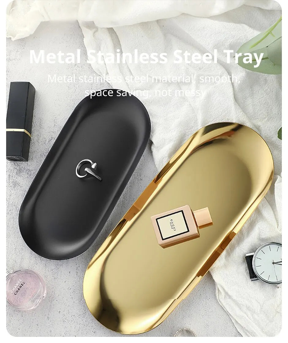 Stainless Steel Oval Tray – Minimalist Jewellery Storage for Desktop Decor
