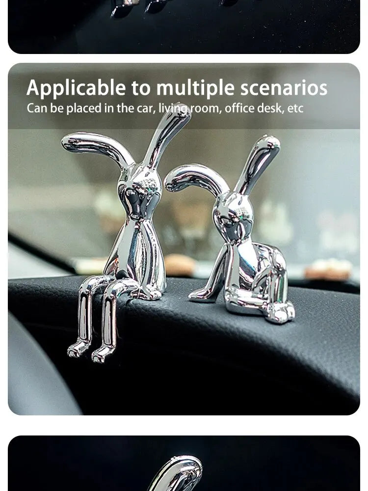 Long-Eared Rabbit Statue – Cartoon Resin Figurine for Home Desktop Decor