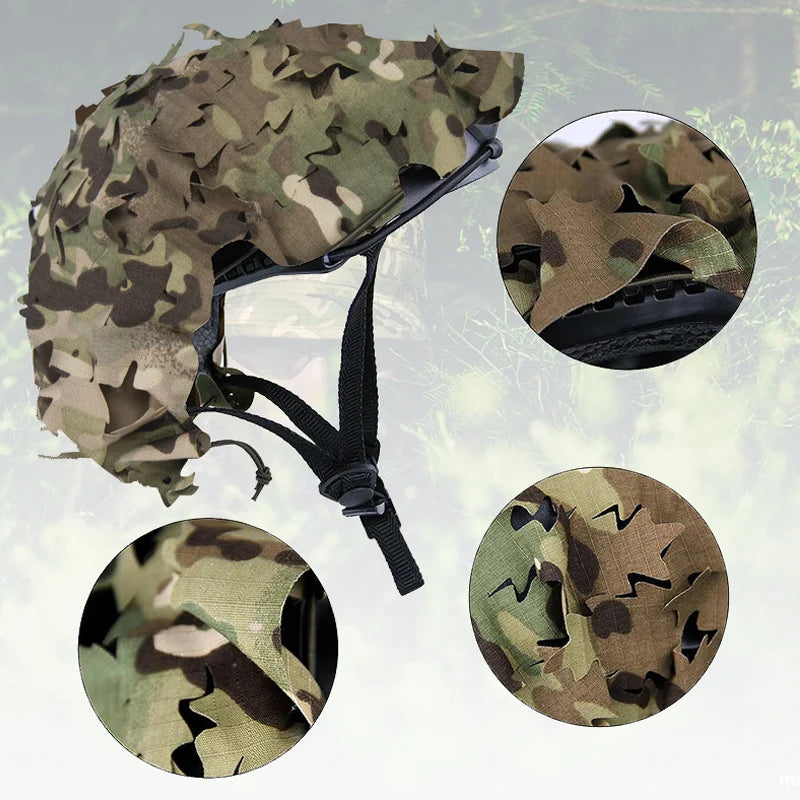 3D Camo Mesh Helmet Cover – Laser Cut Leaf Accessory for Airsoft and Hunting