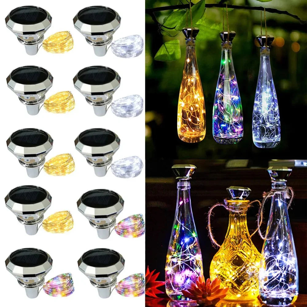 Solar Wine Bottle LED Fairy Lights – Decorative Garland for Home and Weddings