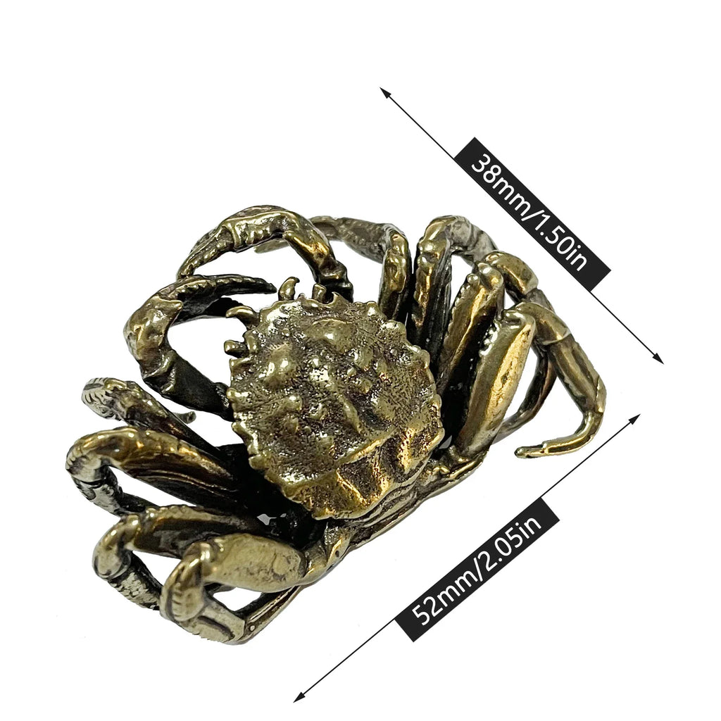 Solid Brass Crab Figurine – Antique Bronze Tea Pet for Home Decoration