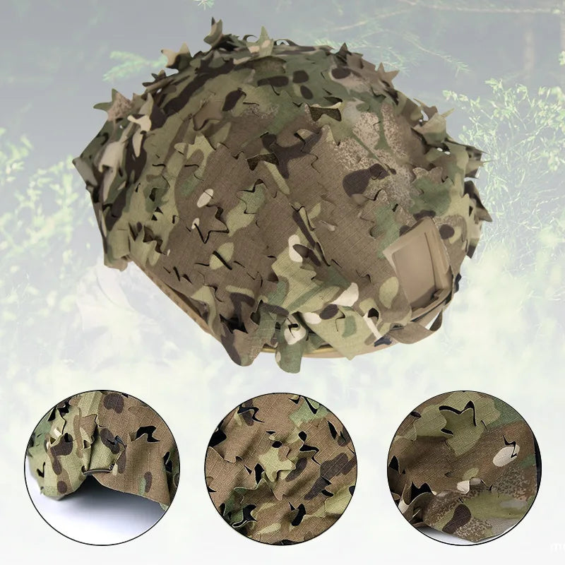 3D Camo Mesh Helmet Cover – Laser Cut Leaf Accessory for Airsoft and Hunting