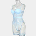 Mesh Lingerie Bodysuit Set – Backless Lace 3 Piece Lingerie for Women