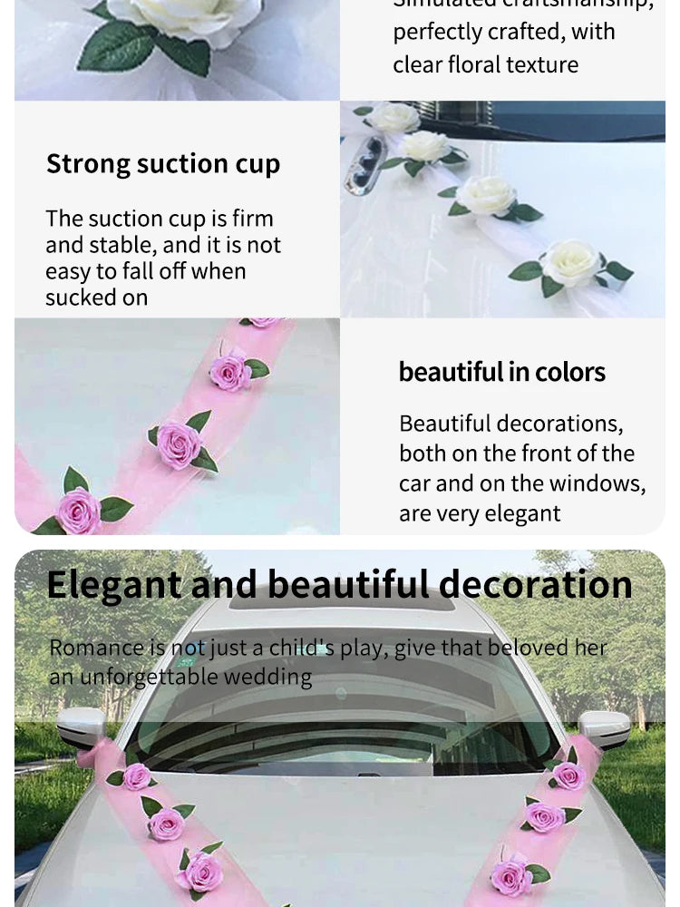 Wedding Car Decoration Kit – Floral Ribbon Set for Bridal Vehicle Layout