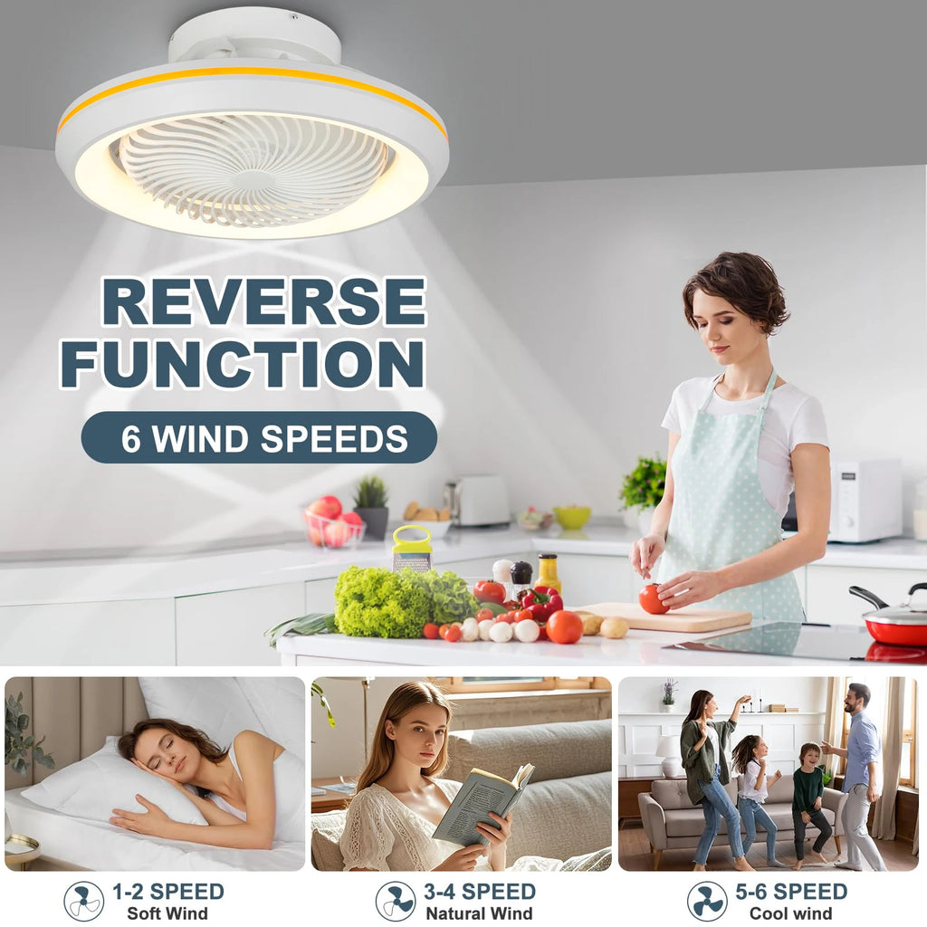 Rotating LED Ceiling Fan – 20 Inch Flush Mount Light for Modern Bedroom