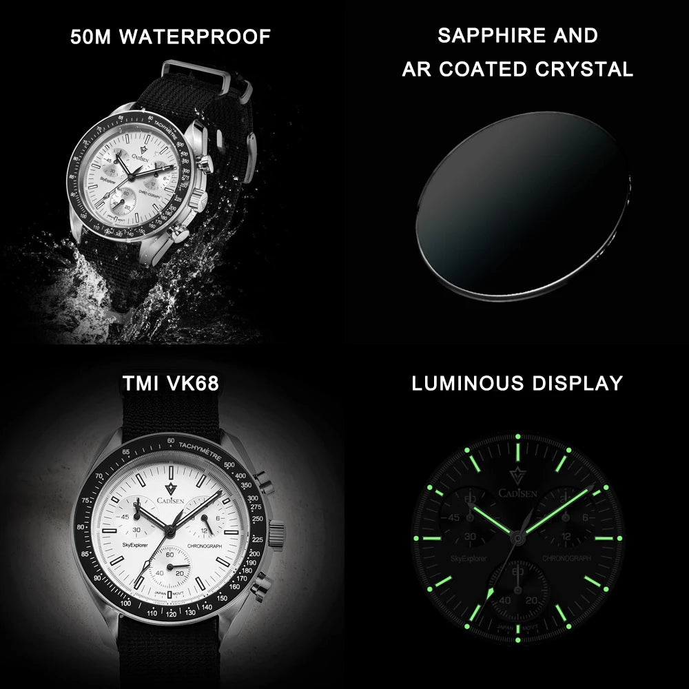 Cadisen Quartz Chronograph Watch – Sapphire Crystal for Men Business Formal