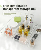 Transparent Cosmetic Organizer – Striped Plastic Drawer for Desk Storage