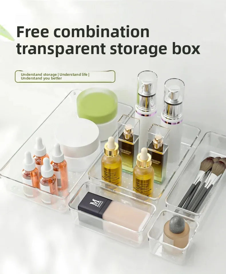 Transparent Cosmetic Organizer – Striped Plastic Drawer for Desk Storage