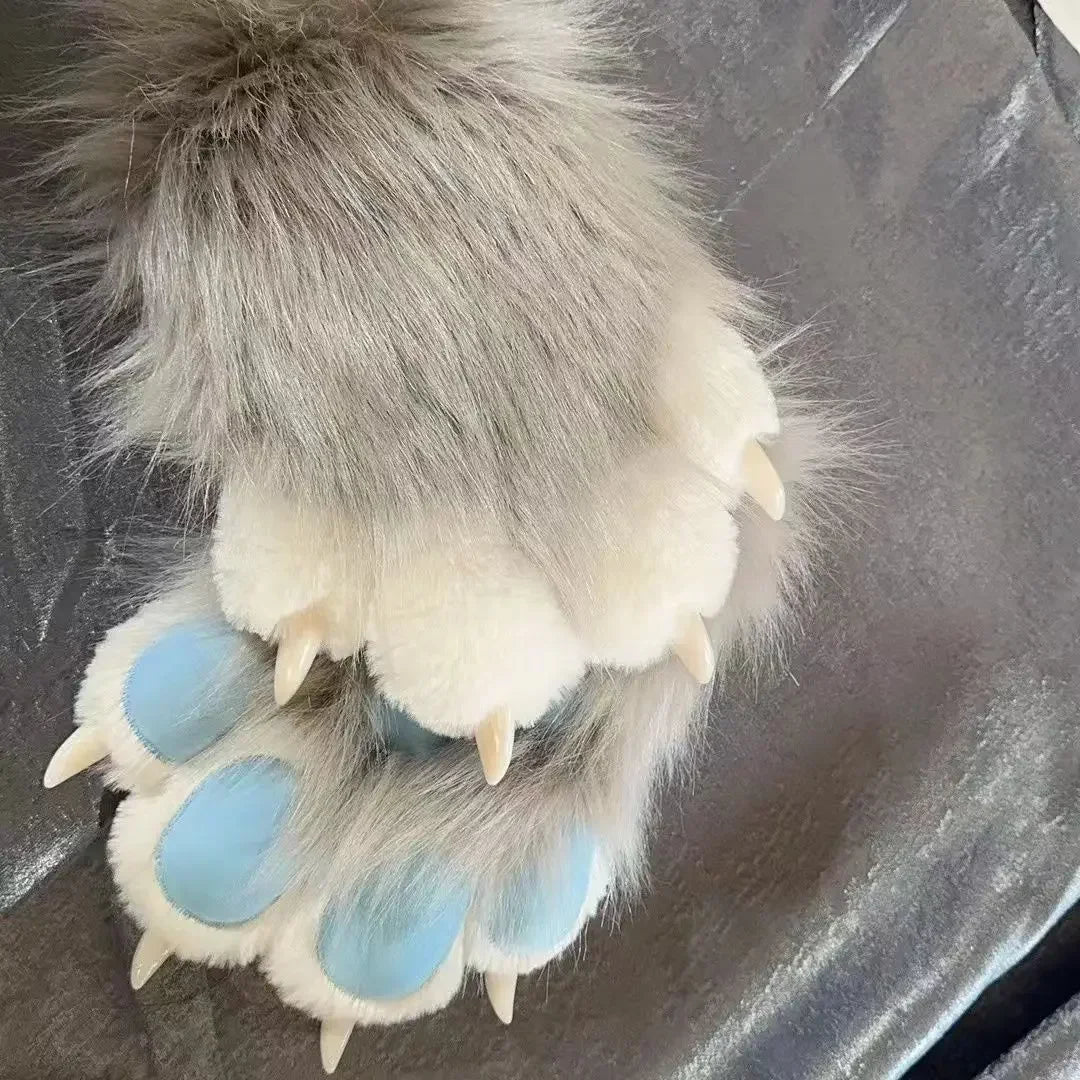 Plush Cat Paw Mittens for Furry Cosplay and Halloween Costume