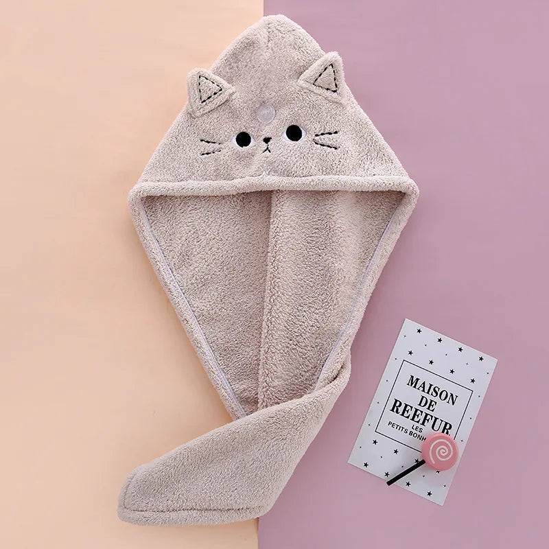 Microfiber Cat Ear Hair Towel – Quick Dry Absorbent Turban for Bath and Shower