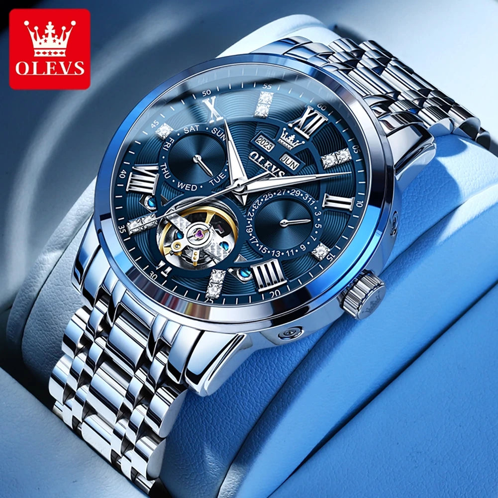 OLEVS Automatic Mechanical Watch – Skeleton Flywheel for Men's Business Wear