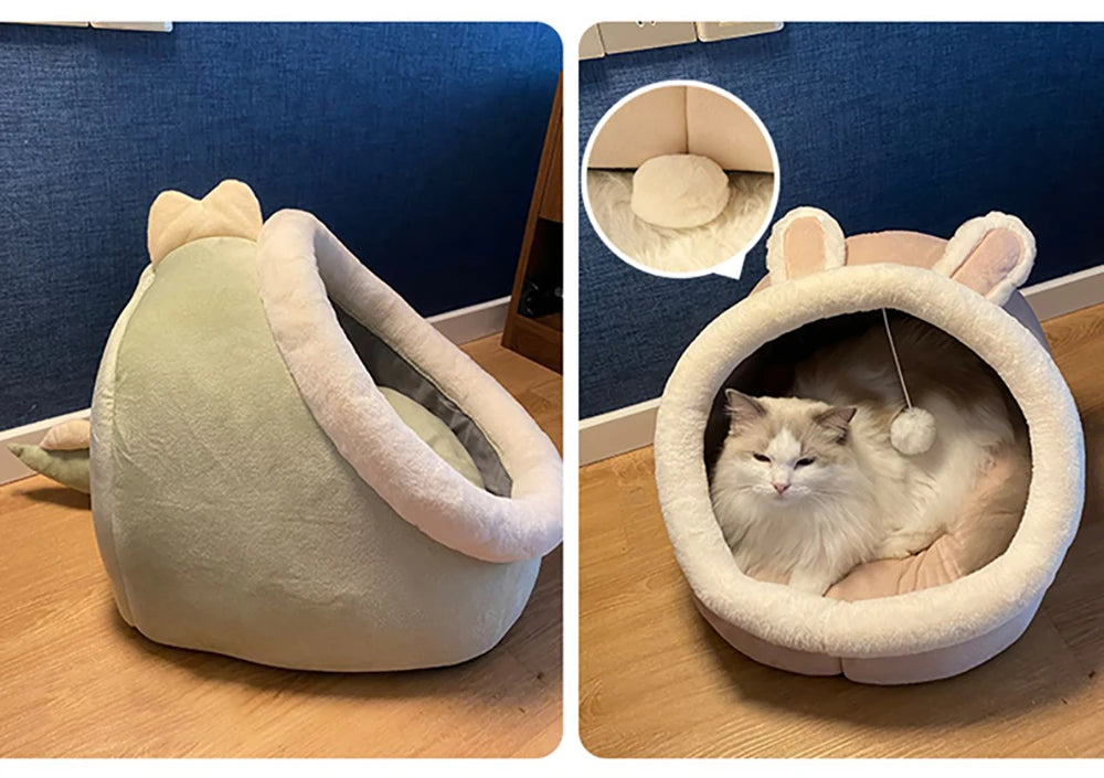 Foldable Cave Cat Bed – Washable Plush Sleeping Mat for Small Pets