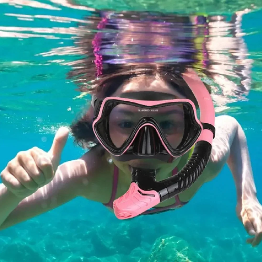 Tempered Glass Scuba Mask Set – Panoramic Snorkeling Gear for Adults