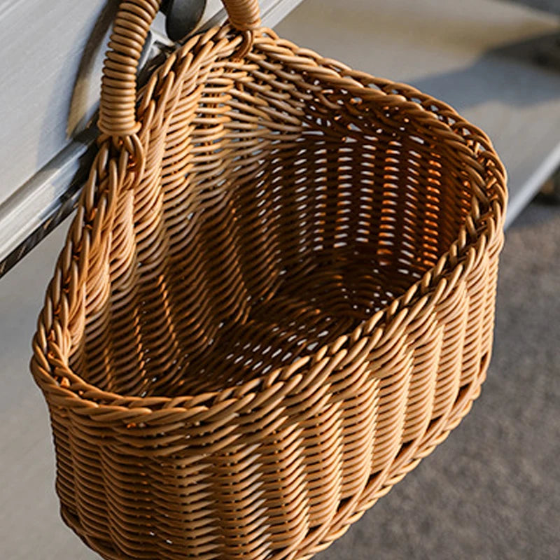 Wall Mounted Rattan Basket – Decorative Plastic Storage for Kitchen Home
