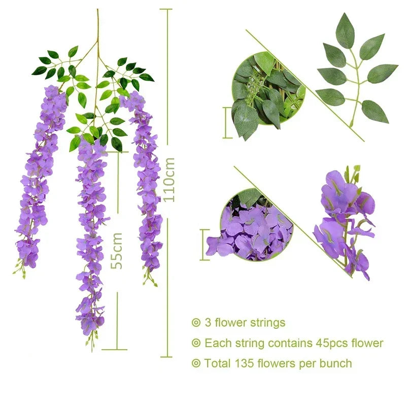 Silk Wisteria Hanging Vines – 110cm Artificial Flower Garland for Wedding Decor