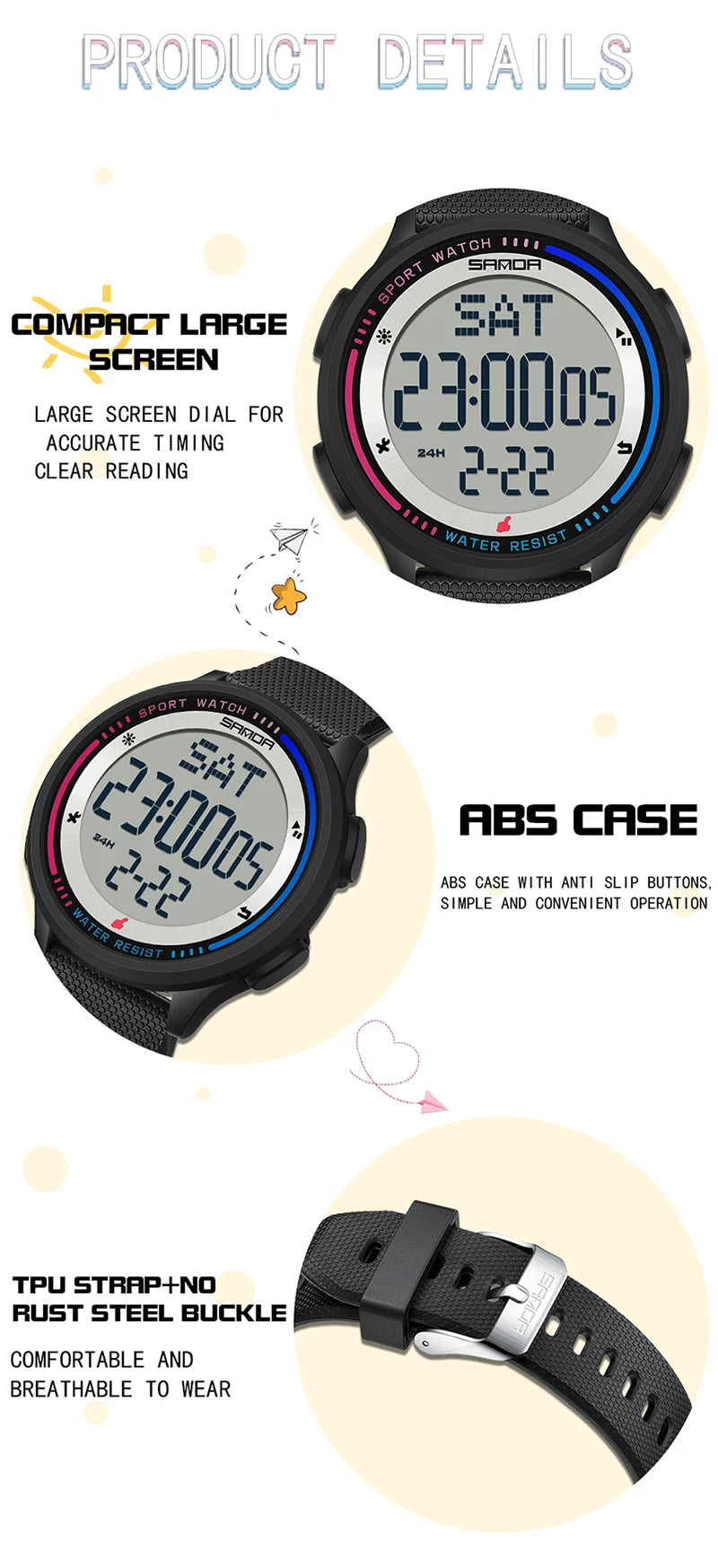 Digital Sports Watch – Waterproof Large Display for Outdoor Athletics