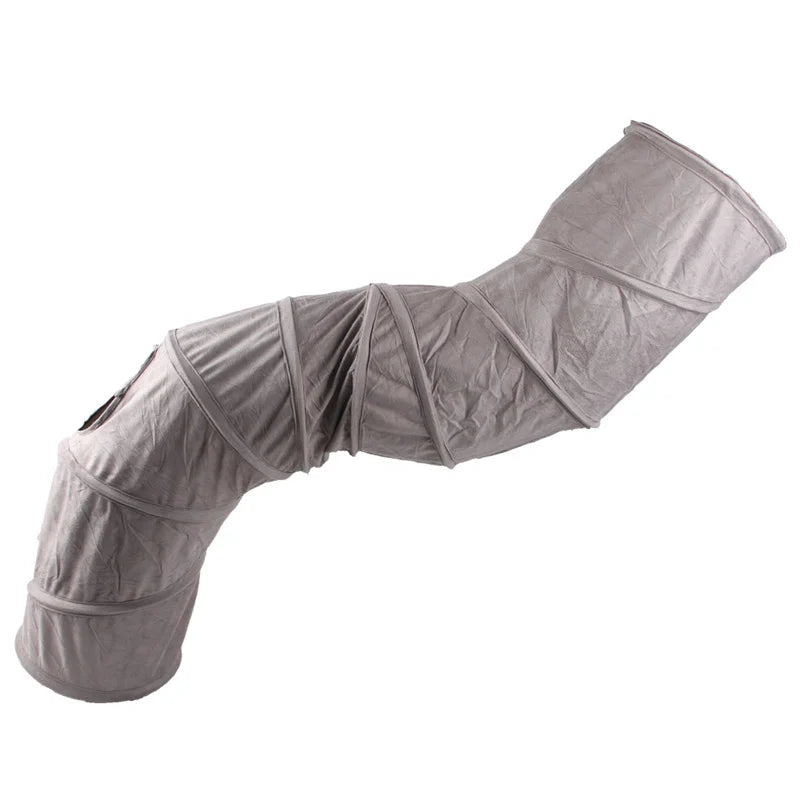 Collapsible S-Shape Cat Tunnel – Grey Suede Crinkle Toy for Indoor Pets