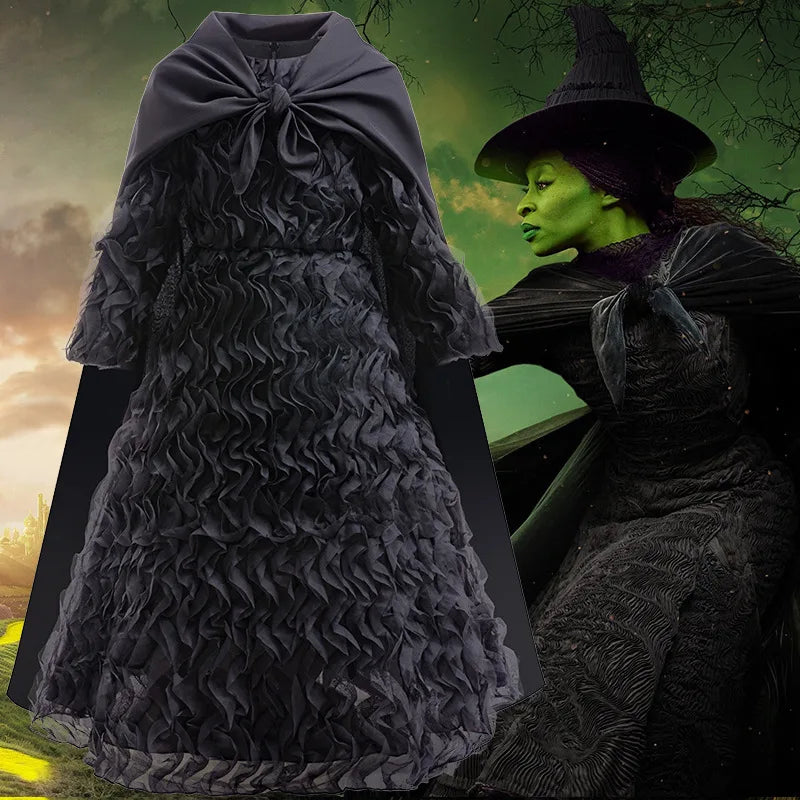 Wicked Elphaba Costume – Girls Black Dress and Hat for Halloween Cosplay
