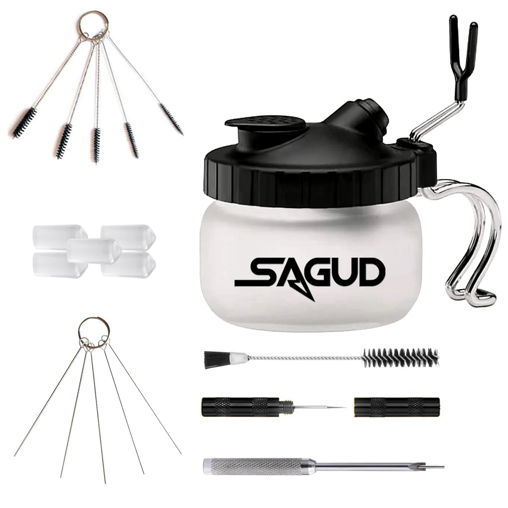 Airbrush Cleaning Pot with Holder and Needle Tool Kit for Spray Guns