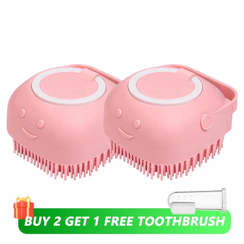 Silicone Pet Bath Brush – Shampoo Dispenser for Dog and Cat Grooming