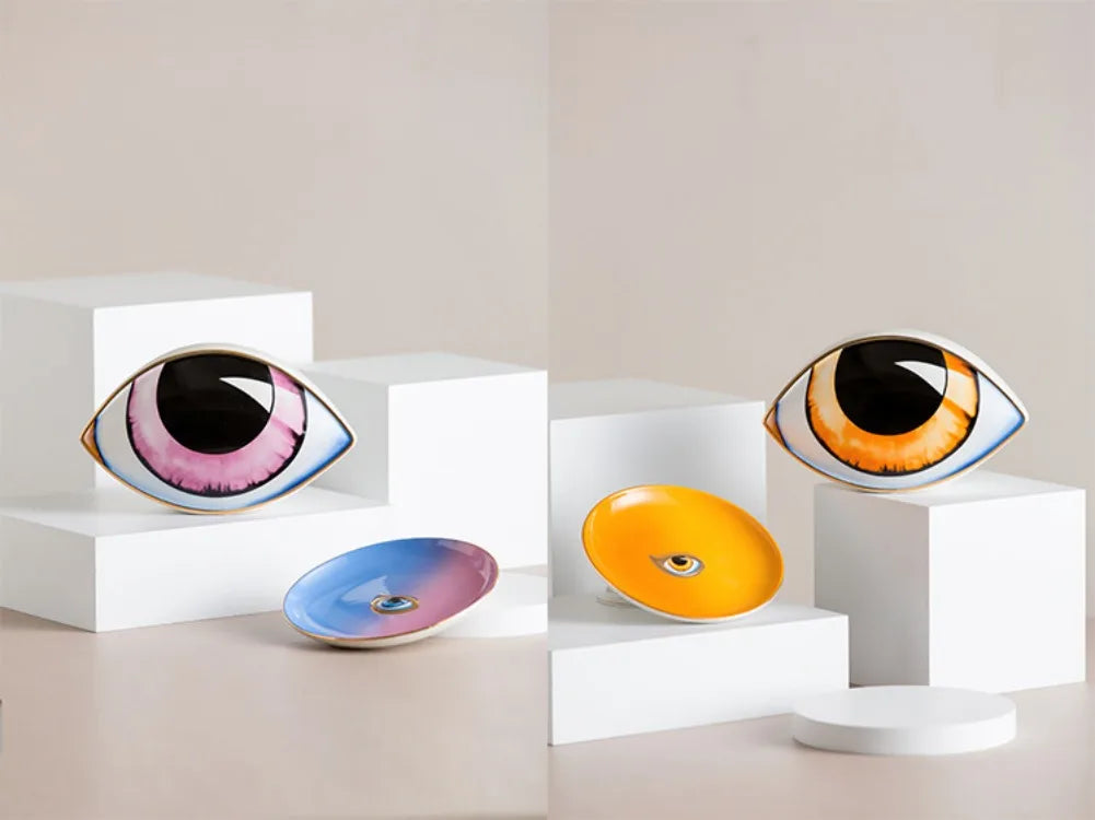 Ceramic Evil Eye Figurine – Lucky Amulet Ornament for Home Living Room Decor