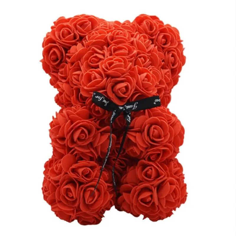 Artificial Rose Bear – 25cm Flower Figurine for Valentine Anniversary Gift