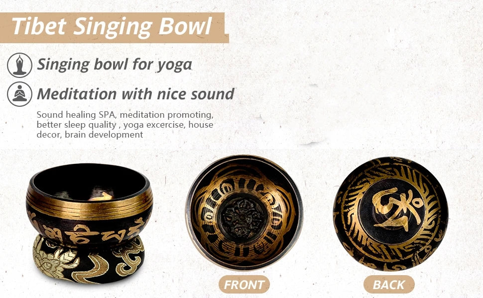 Tibetan Singing Bowl Set – Engraved Lotus for Meditation and Chakra Healing