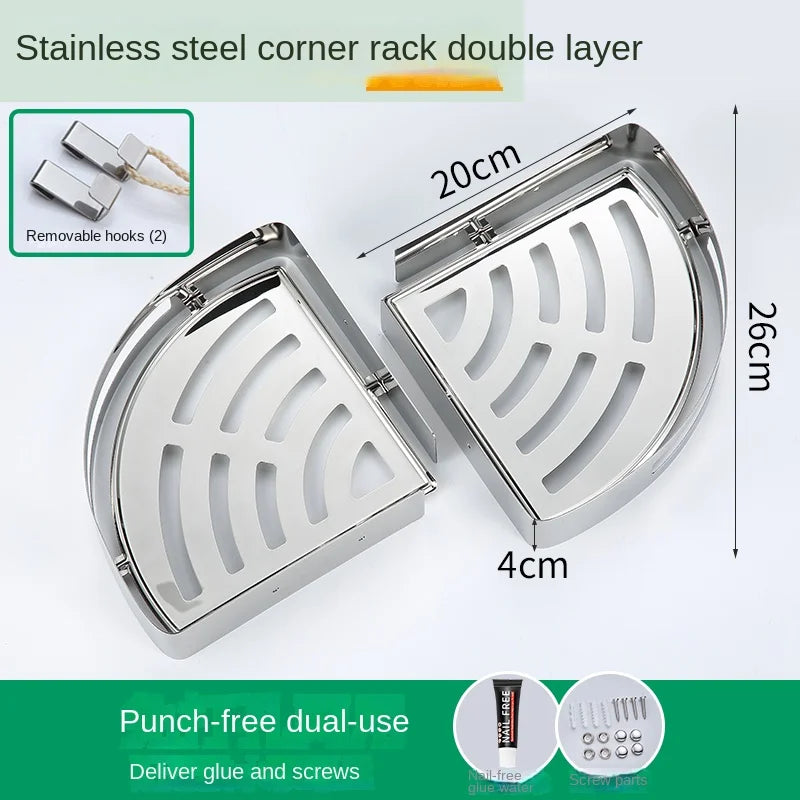 Stainless Steel Corner Shower Shelf – Wall Mounted Organizer for Bathroom Storage