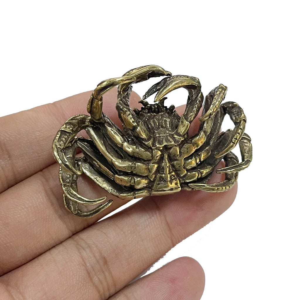 Solid Brass Crab Figurine – Antique Bronze Tea Pet for Home Decoration