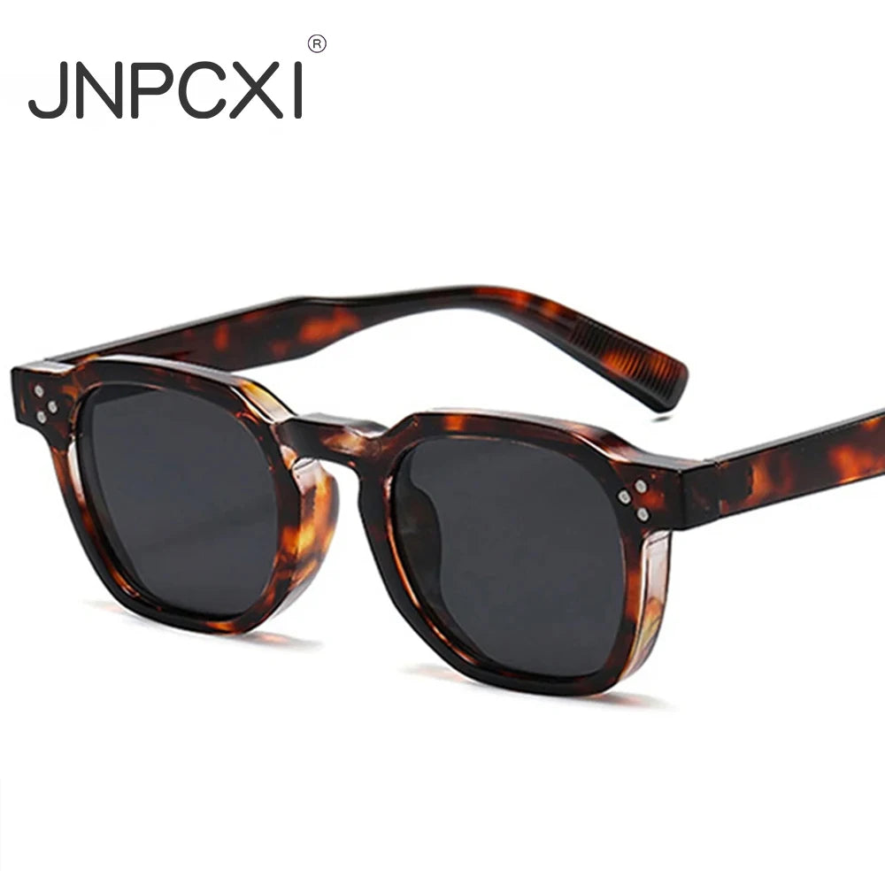 Vintage Rivet Oval Sunglasses – Leopard Anti Blue Light Frames for Men and Women