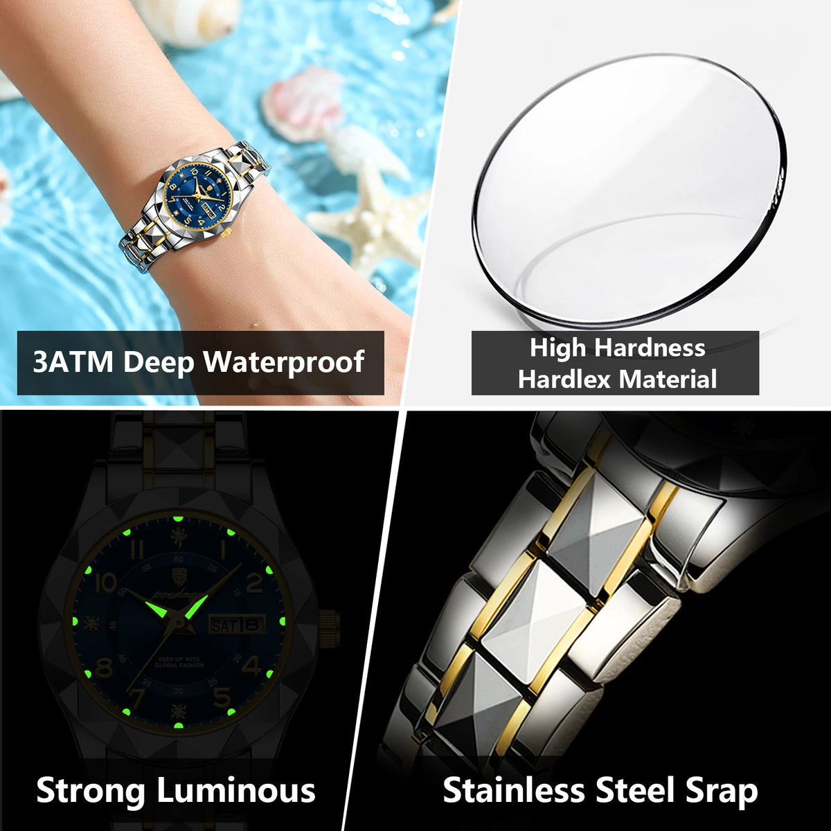 POEDAGAR Quartz Women's Watch – Stainless Steel Waterproof Date for Dress